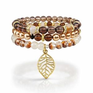 Elegant Gold and Brown Beaded Stack Bracelet Set